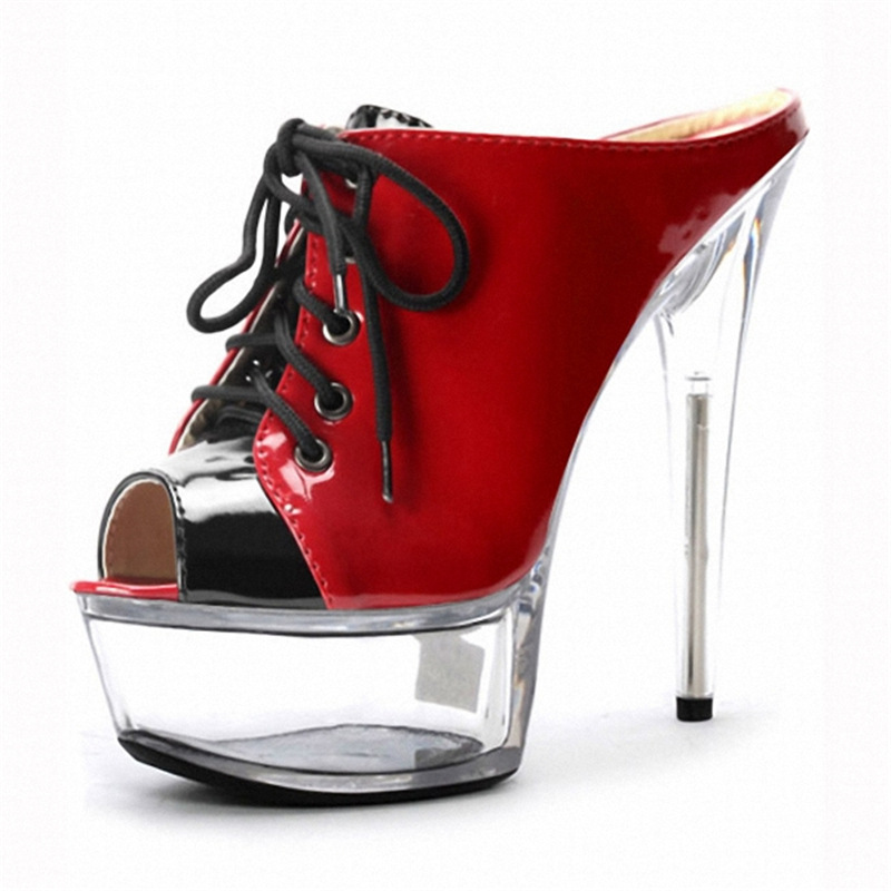 Nianzhe usted 15cm tacones altos stiletto talón plataforma frontal con cordones decorativos zapatos de mujer moda color a juego sandalias de boca de pescado