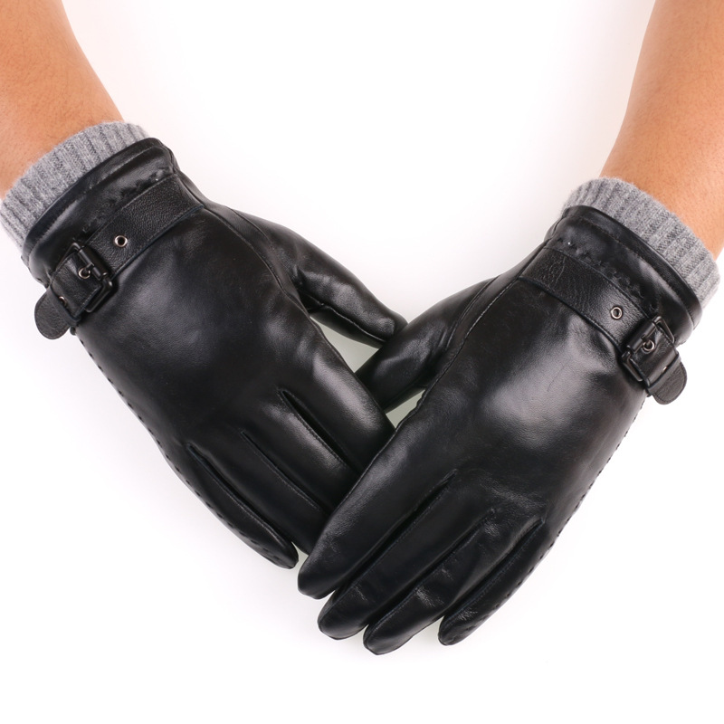 Nuevo Otoño e Invierno de los hombres guantes de cuero de lana forrada engrosada a prueba de frío caliente montar piel de oveja guantes de pantalla táctil de invierno