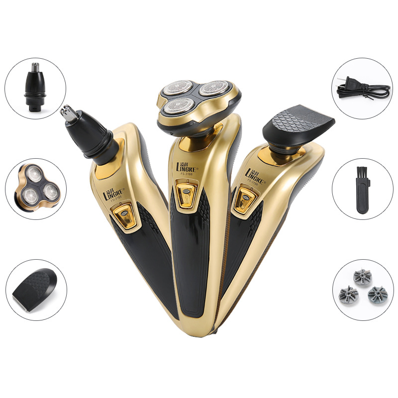 Lingke 3188 Afeitadora de tres en una función recargable barba cuchillo lavado eléctrico afeitadora nariz pelo trimmer