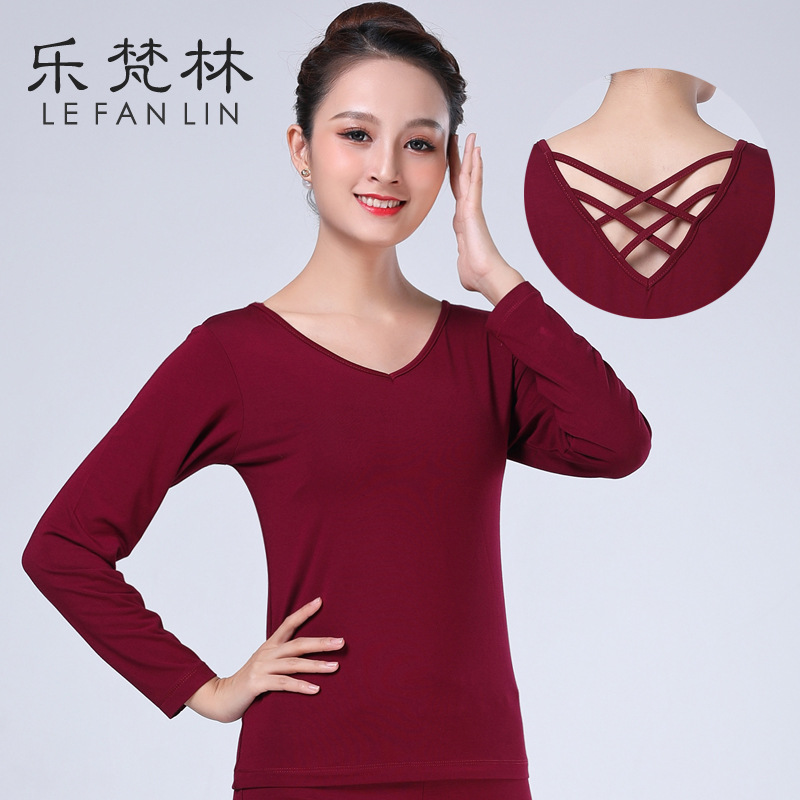 대추 레드 백 크로스 탑 (긴 소매)