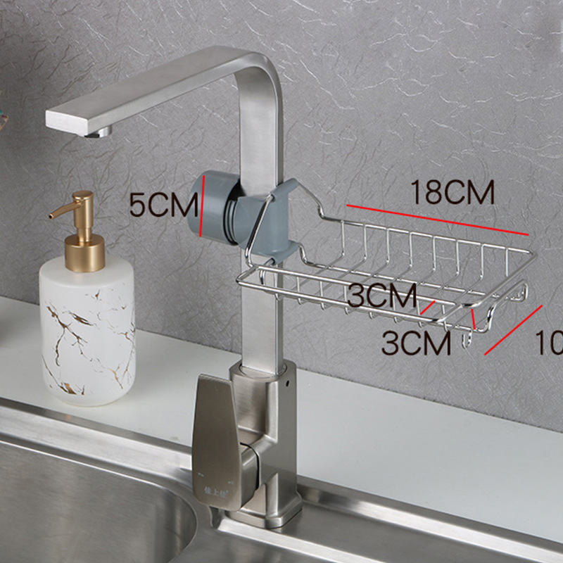 Faucet Storage Rack Stainless Steel Punch-Free Kitchen Sink Storage Rack Rag Sponge Drain Rack Storage Rack