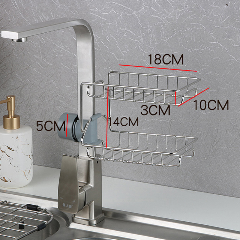 Faucet Storage Rack Stainless Steel Punch-Free Kitchen Sink Storage Rack Rag Sponge Drain Rack Storage Rack