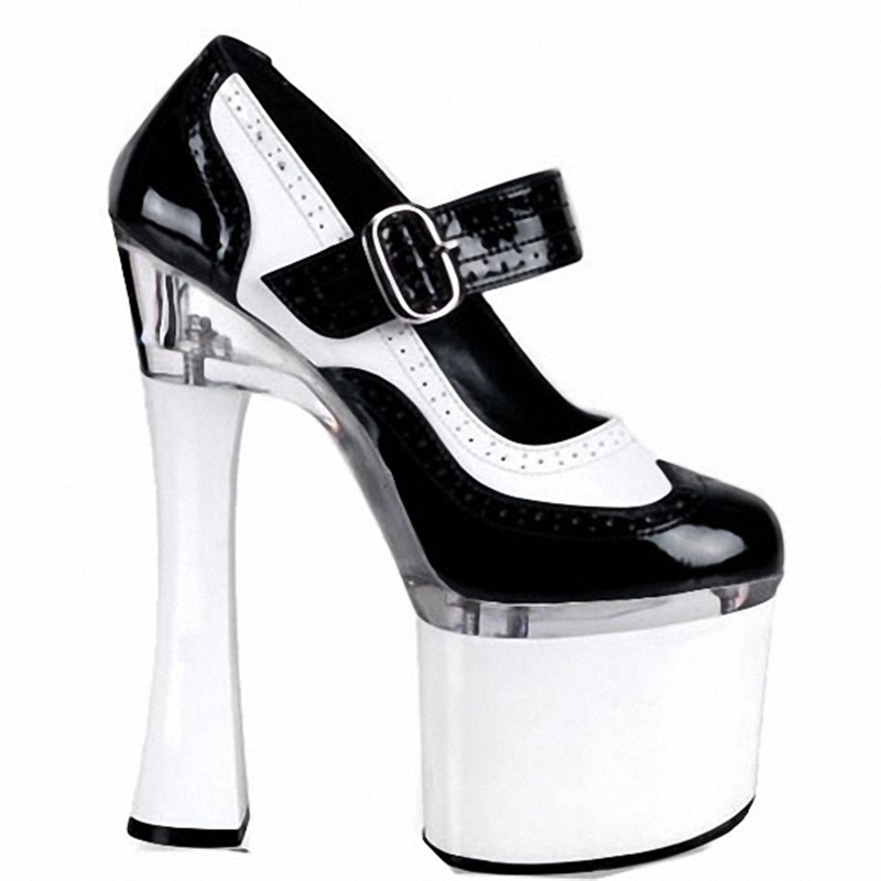 18cm peep toe chunky heel sexy women's shoes bright high heels waterproof platform Art Photo sandals