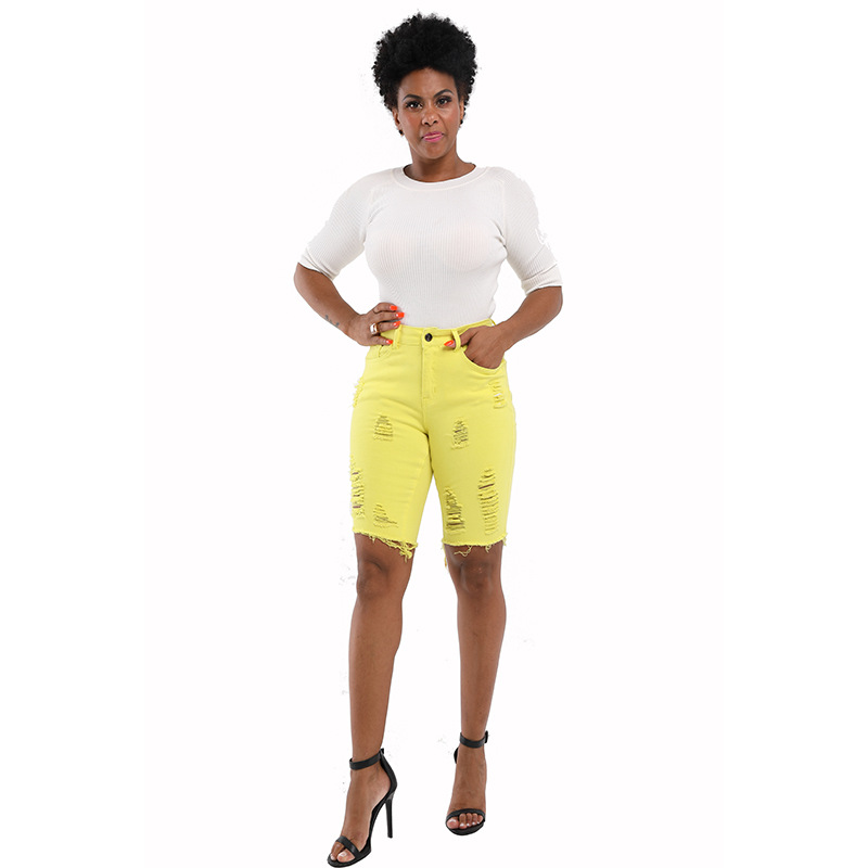 Primavera y verano nuevo Amazon Comercio exterior estación independiente caramelo color rasgado más tamaño de las mujeres jeans 2023 nuevo