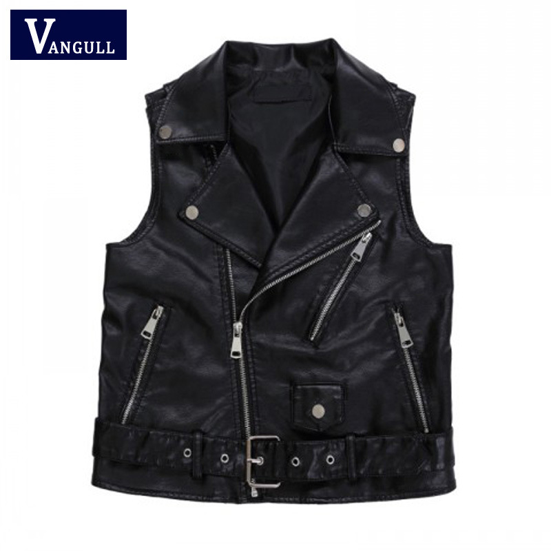 Spring and Autumn New Leather Vest Women's Short Korean Style Sleeveless Leather Jacket Pu Cut Shoulder Small Belt Leather Jacket