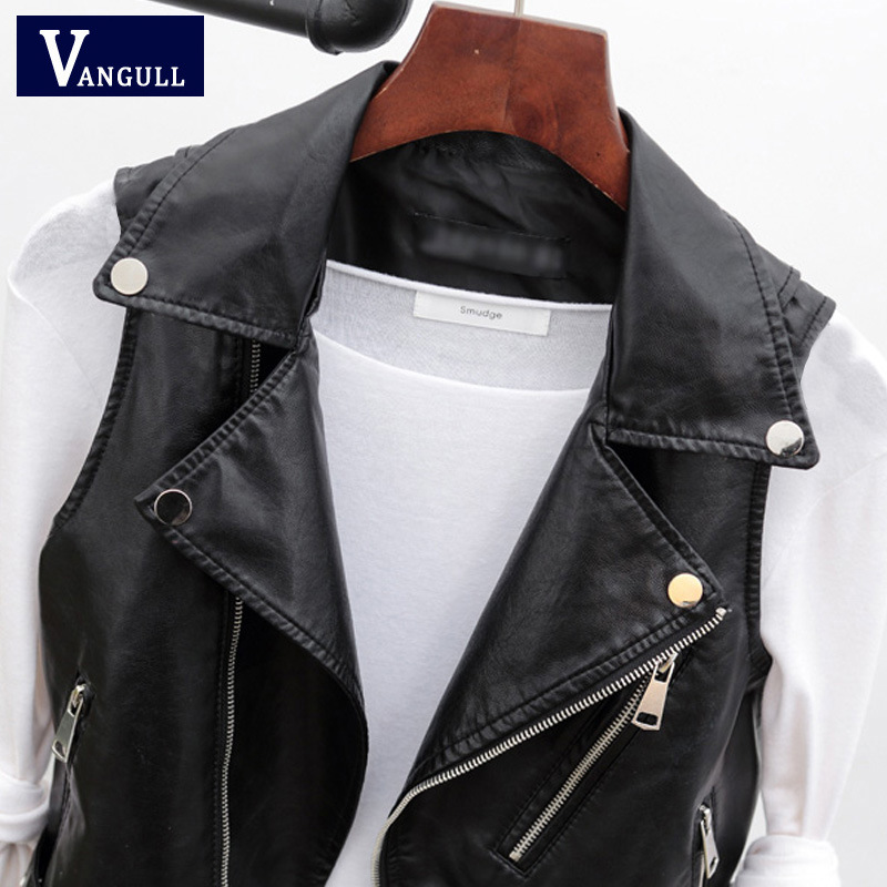 Spring and Autumn New Leather Vest Women's Short Korean Style Sleeveless Leather Jacket Pu Cut Shoulder Small Belt Leather Jacket