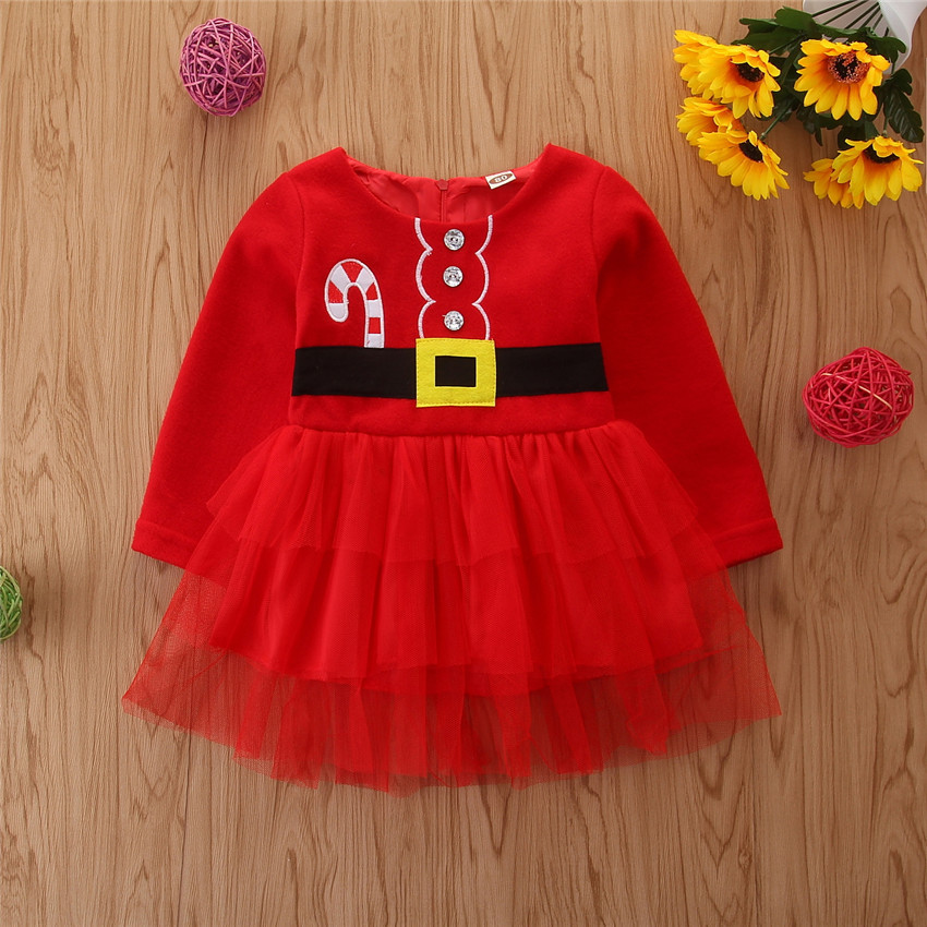 Cross-Border Children's Clothing Autumn and Winter New Children's Red Mesh Princess Dress Long-Sleeved Cute Christmas Girl Dress