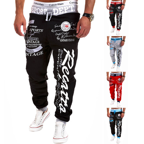 European and American cross-border European code printed pants for men in autumn and winter, trendy drawstring fashionable letter loose sports pants manufacturer pants