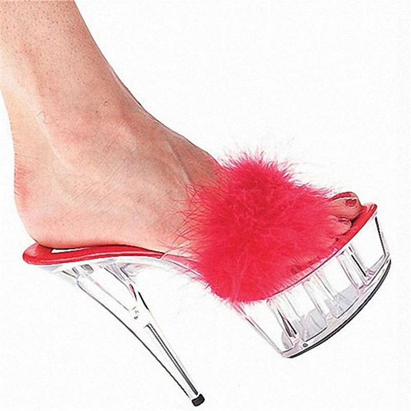 15cm discoteca sexy sandalias de lana tacones altos tacones de aguja zapatos de cristal transparente de gran tamaño pasarela zapatos de mujer