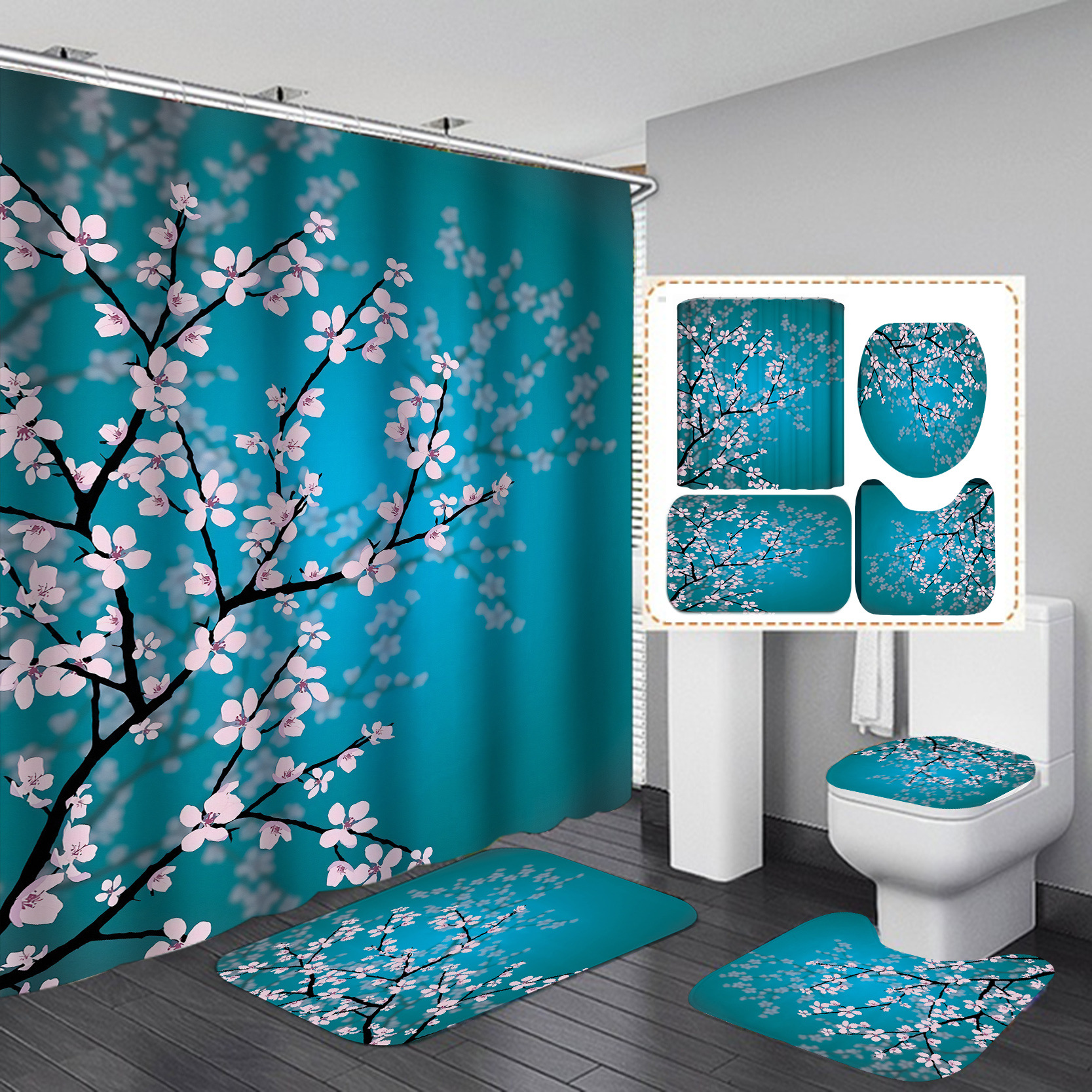 Creativo digital 3D impresión poliéster nórdico ins estilo hojas Serie 3 Baño Cortina de ducha cortina de suministro directo de fábrica al por mayor