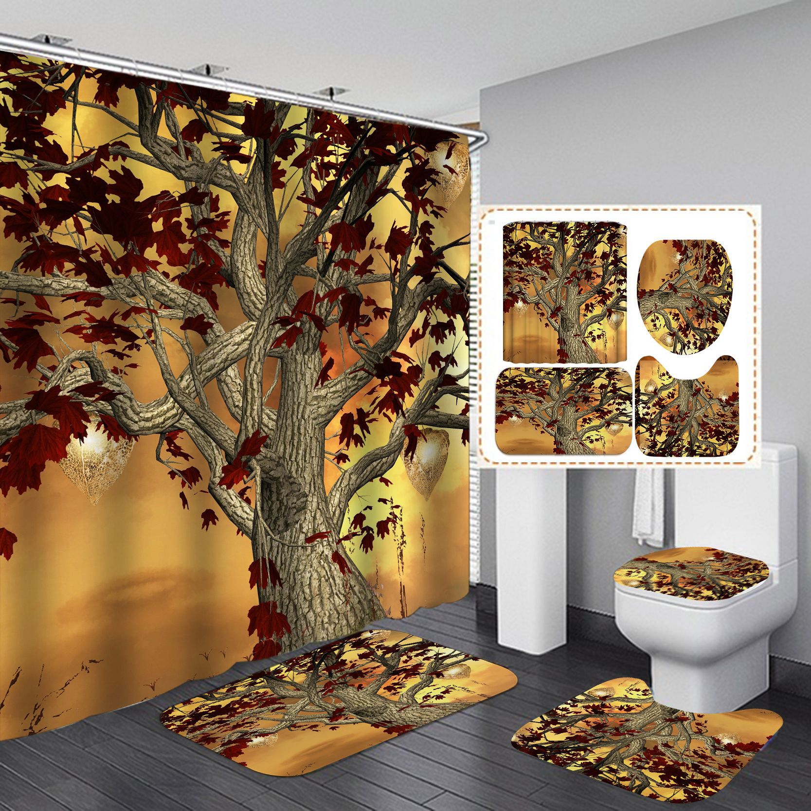 Creativo digital 3D impresión poliéster nórdico ins estilo hojas Serie 3 Baño Cortina de ducha cortina de suministro directo de fábrica al por mayor