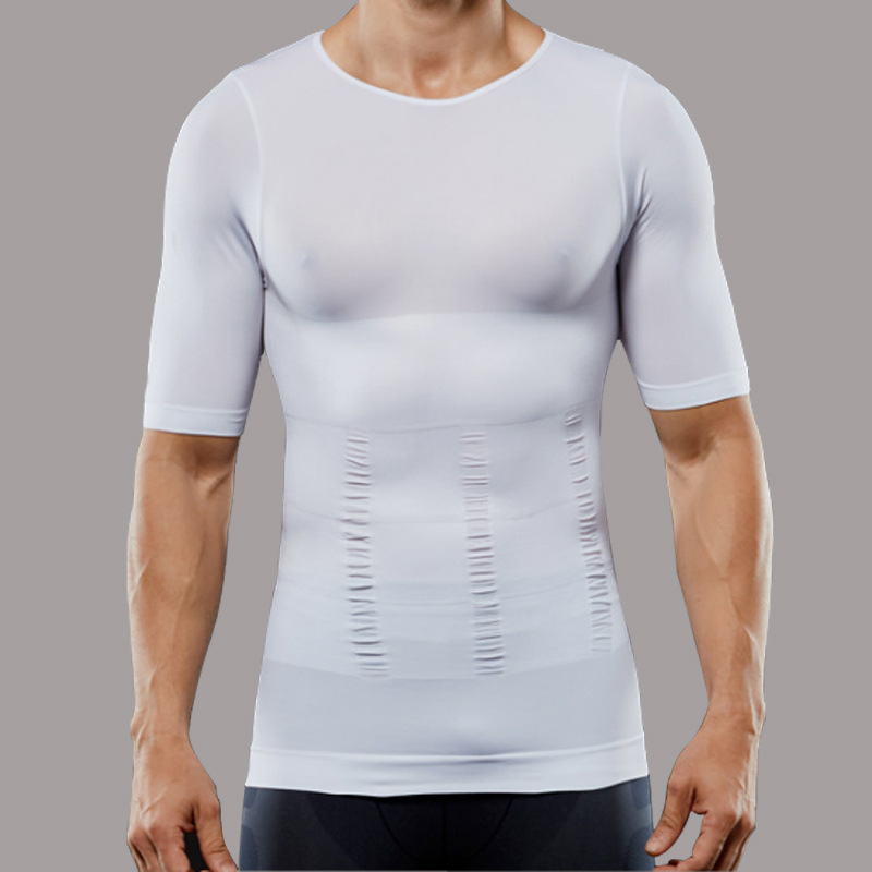 Actualización sin fisuras cuerpo de los hombres que forma la ropa del vientre que contrae la espalda de elevación de la presión apretada ropa interior que absorbe la humedad deportes camiseta