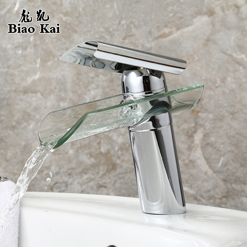 All copper hot and cold washbasin faucet bathroom washbasin mixing faucet low glass waterfall faucet All copper hot and cold washbasin faucet bathroom washbasin mixing faucet low glass waterfall faucet