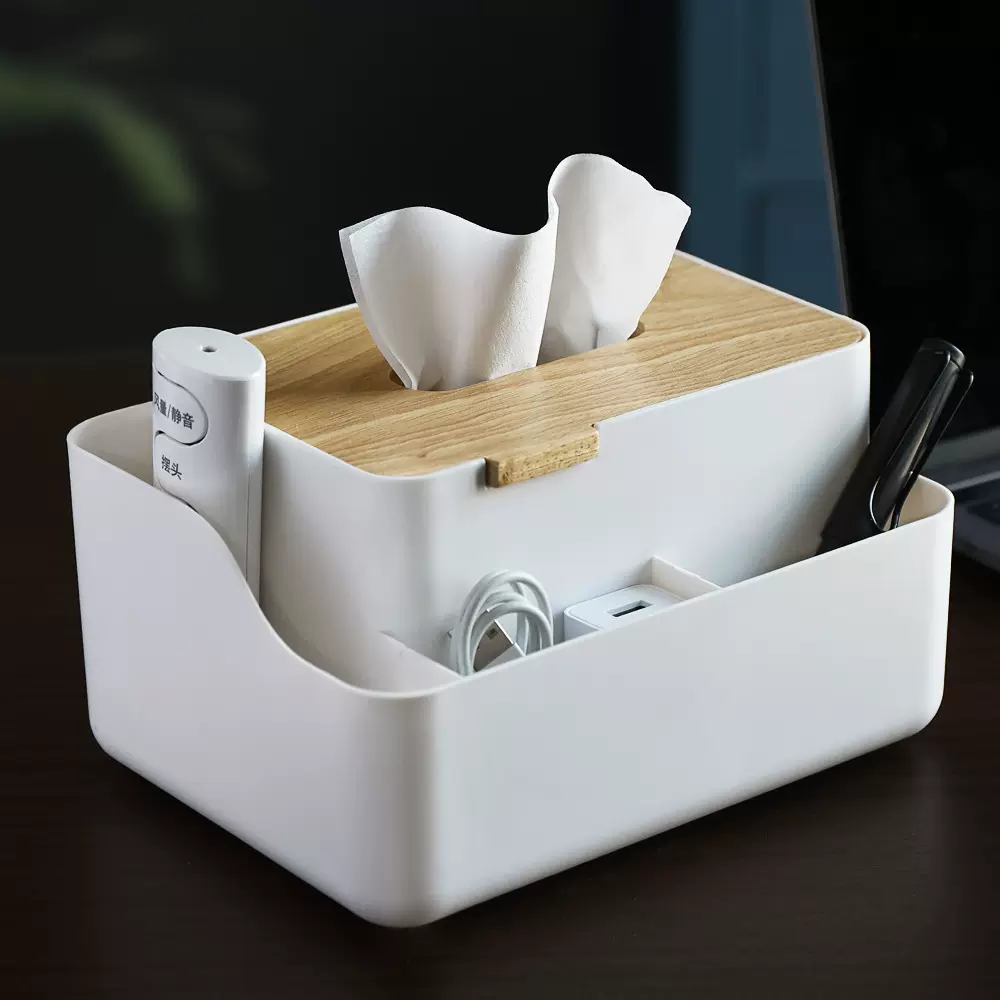 多格纸巾盒防尘木盖放小杂物多功能客厅简约收纳盒批发家居抽纸