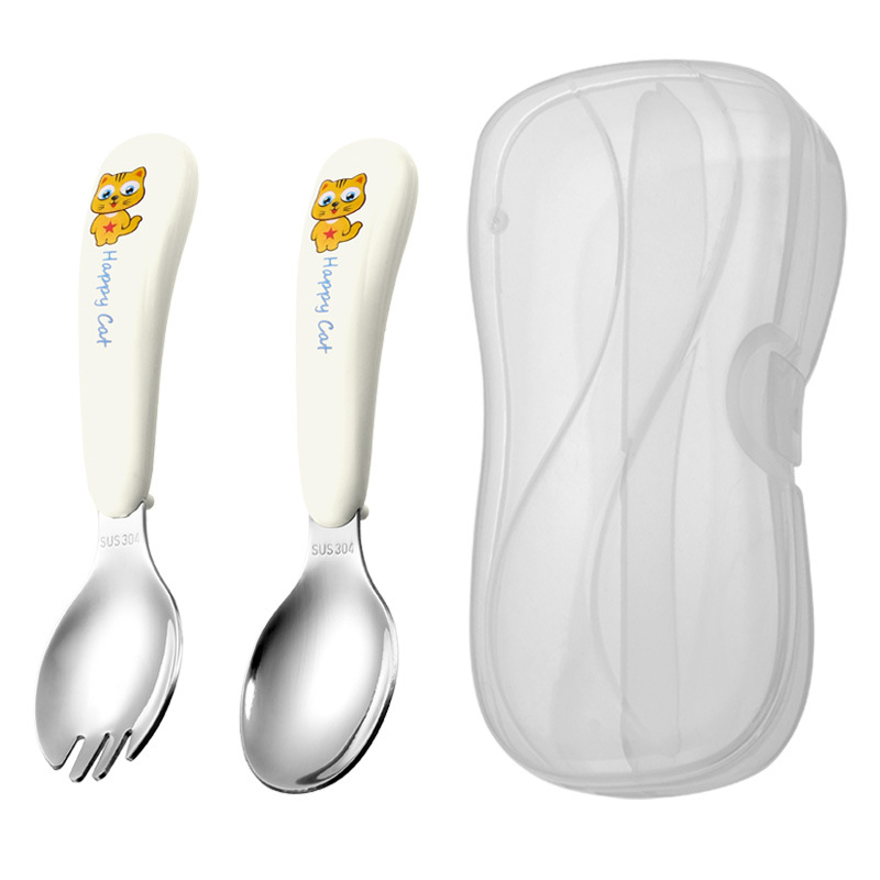 노란 고양이-화이트 포크 스푼-투명 상자