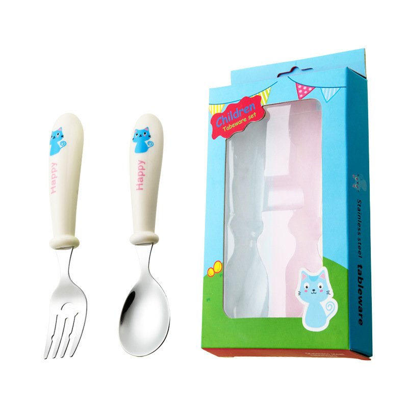 블루 고양이-화이트 포크 스푼-블루 컬러 박스