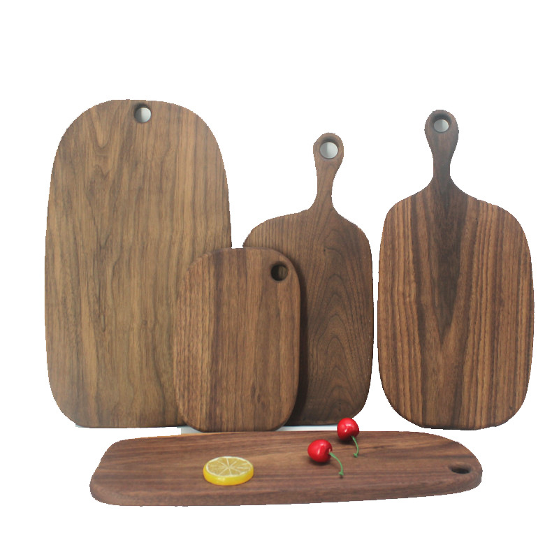 Tablero de pan de madera maciza tabla de cortar de madera de nogal negro tabla de cortar con mango colgando placa occidental multifuncional tabla de cortar de madera