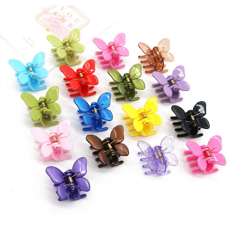 可爱小蝴蝶儿童发夹彩色耐摔塑料抓夹编发冲凉夹一元头饰品店批发
