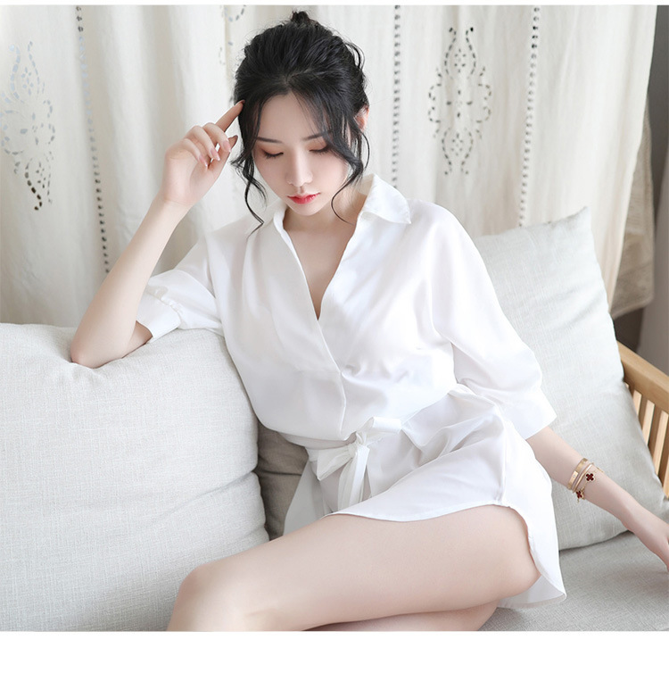 Lencería sexy para mujer sexy ver-a través de encaje traje de Albornoz transparente estilo novio camisa camisón