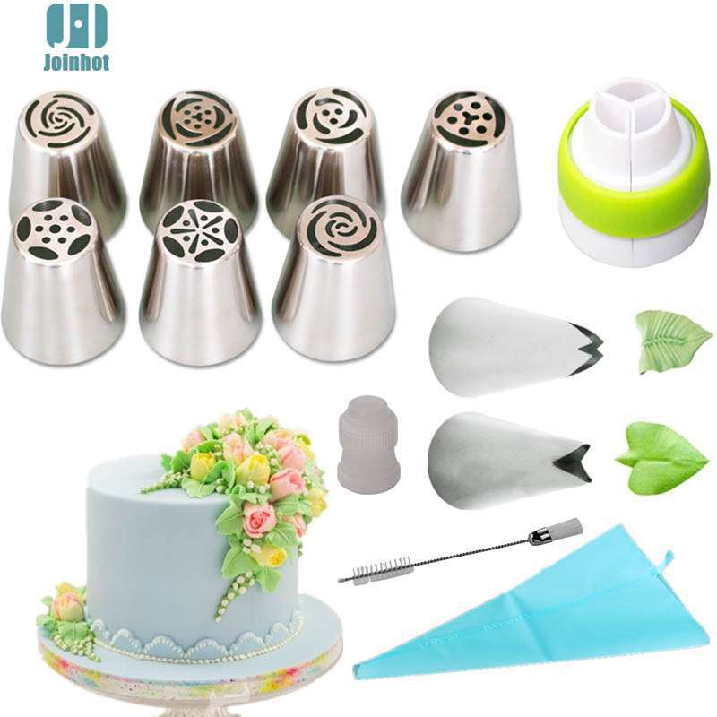 Cruzar la frontera nuevo ruso pastelería boquilla conjunto 13 piezas 22 piezas de acero inoxidable pastelería boquilla traje para hornear utensilios de molde