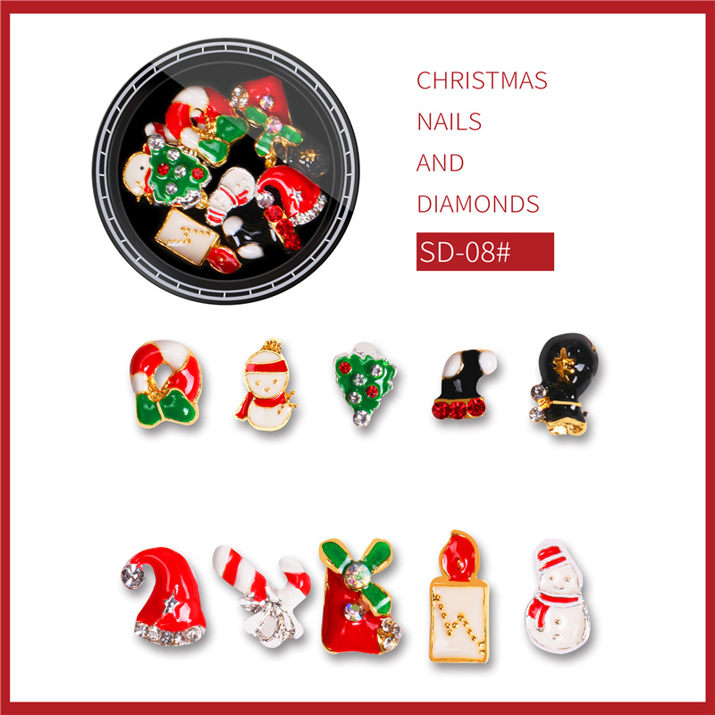 Joyería de uñas especial de Navidad Santa Claus copo de nieve regalo aleación remache Perla taladro de uñas mezclado