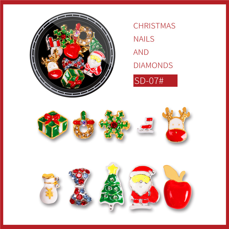 Joyería de uñas especial de Navidad Santa Claus copo de nieve regalo aleación remache Perla taladro de uñas mezclado