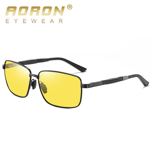 New men's metal polarized sunglasses, fashionable square frame driver's night vision goggles, anti-UV sunglasses A585