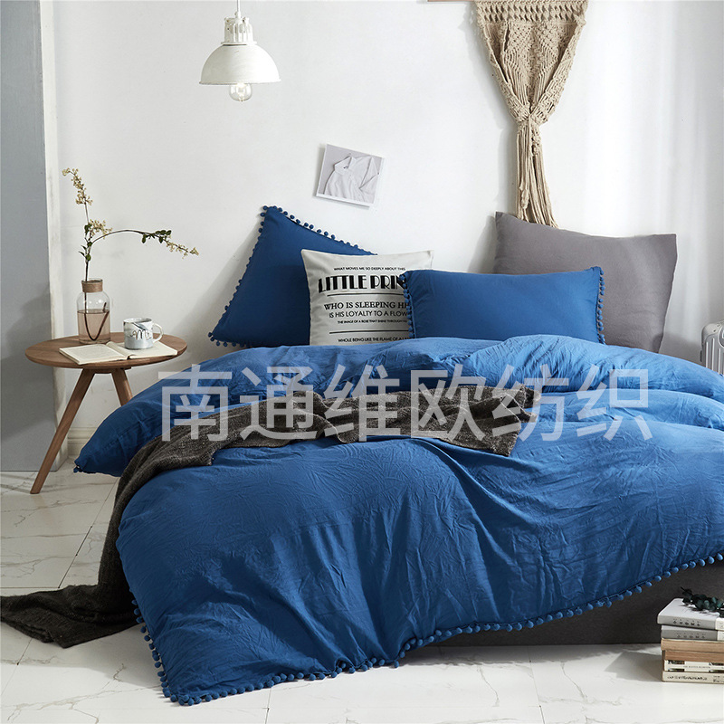 Weiou transfronterizo textiles para el hogar eBay Amazon deseo color sólido bola lavada cubierta del edredón de tres piezas conjunto colcha