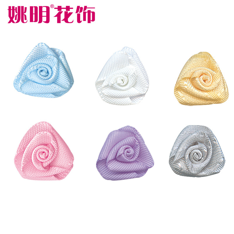 Yao Ming cinta 1,3 cm de ancho cinta hecha a mano flor DIY de dos puntos triángulo Rosa material de la cinta de poliéster Rosa pequeña flor