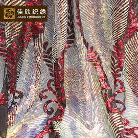 新品服装女装晚礼服面料 亮片定位花绣花面料 珠片绣面料