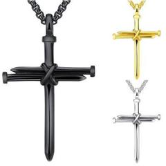 Wish Necklace Western Titanium Steel Cross Pendant Necklace, Classic Simple Versatile Stainless Steel Nail Pendant