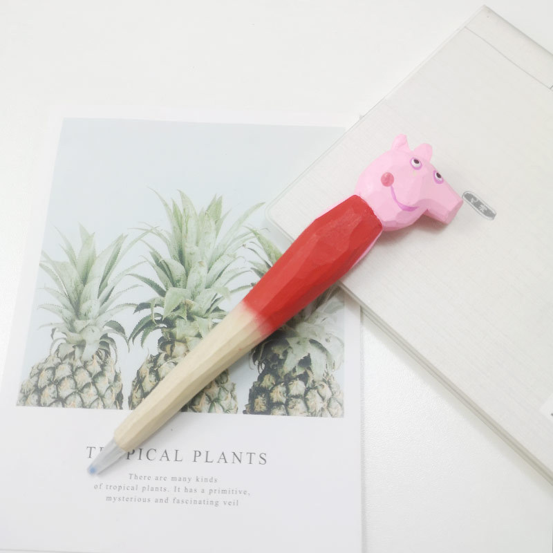 Jirafa elefante lindo animal de dibujos animados pluma tallada a mano creativa pluma de madera talla de madera pluma de gel DIY