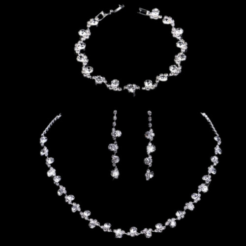 Korean fashion bridal accessories silver diamond necklace earrings bracelet three-piece set wedding jewelry N5567