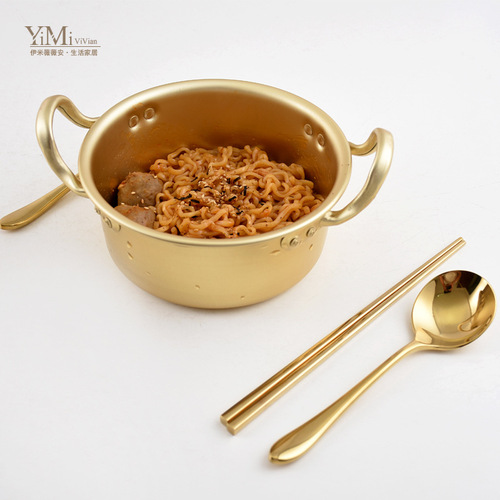 Korean instant noodle pot, the same Korean style Internet celebrity instant noodle canteen, golden ramen pot, small cooking pot, instant noodle artifact