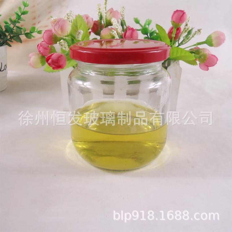 厂家直销圆形500ml酱菜瓶玻璃罐头瓶辣椒酱咸菜瓶储物玻璃瓶批发