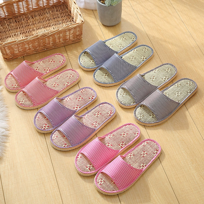 2020 новые полосатые льняные тапочки Teng, домашние тапочки для влюбленных, Нескользящие тапочки из ЭВА, Тапочки для ванной оптом