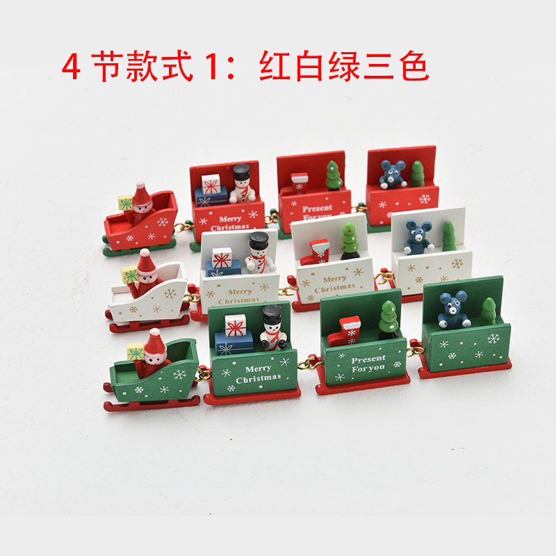 Tren de madera creativo de 4 secciones, adornos navideños para niños, regalos de Navidad para guardería, arte de madera de escritorio