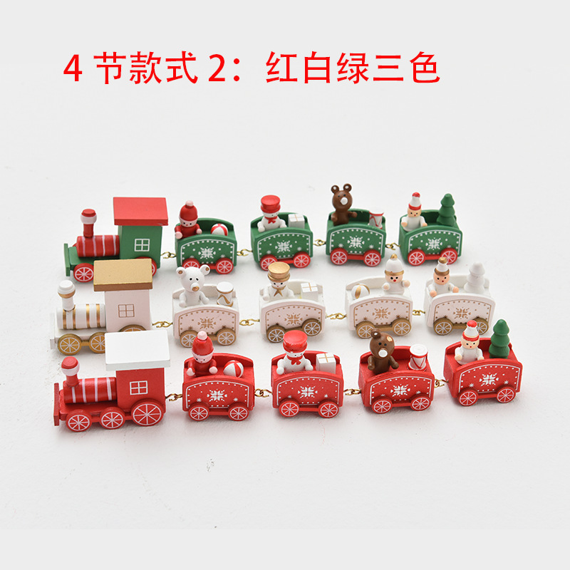 Tren de madera creativo de 4 secciones, adornos navideños para niños, regalos de Navidad para guardería, arte de madera de escritorio