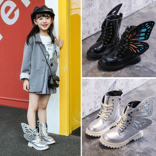 Children's Martin Boots 2023 Spring and Autumn New Girls' Wings Fashion Colorful Short Boots Girls Silver Princess Boots Trendy