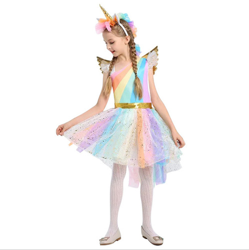 Halloween new girls unicorn dress festival costume rainbow dress stage performance costume