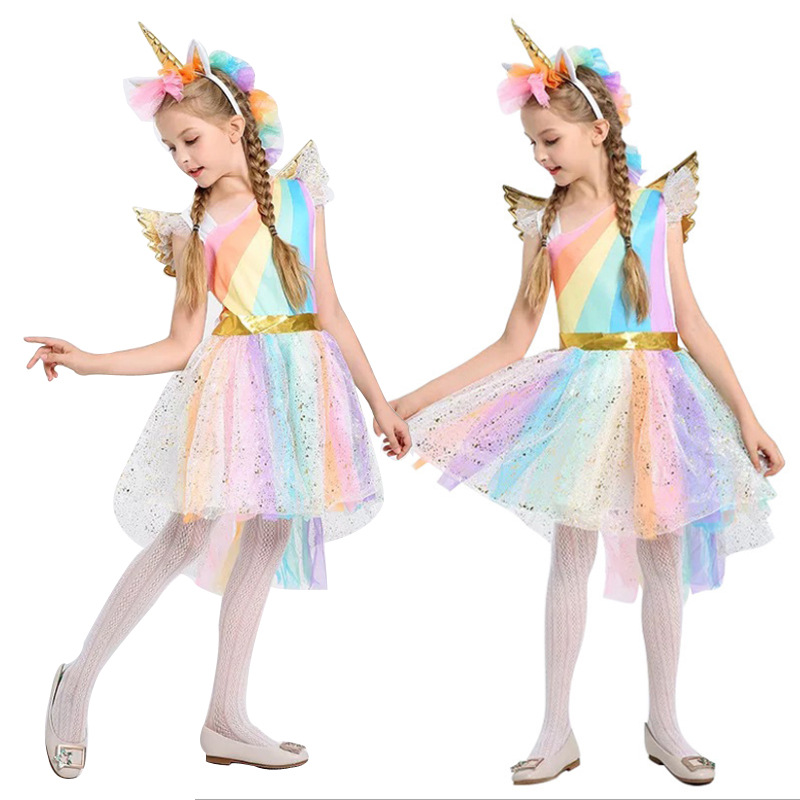 Halloween nuevas niñas unicornio vestido Festival traje Arco Iris vestido etapa rendimiento traje