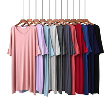 莫代尔睡裙女夏季大码宽松加大睡裙 短袖V领连衣裙外穿式睡衣