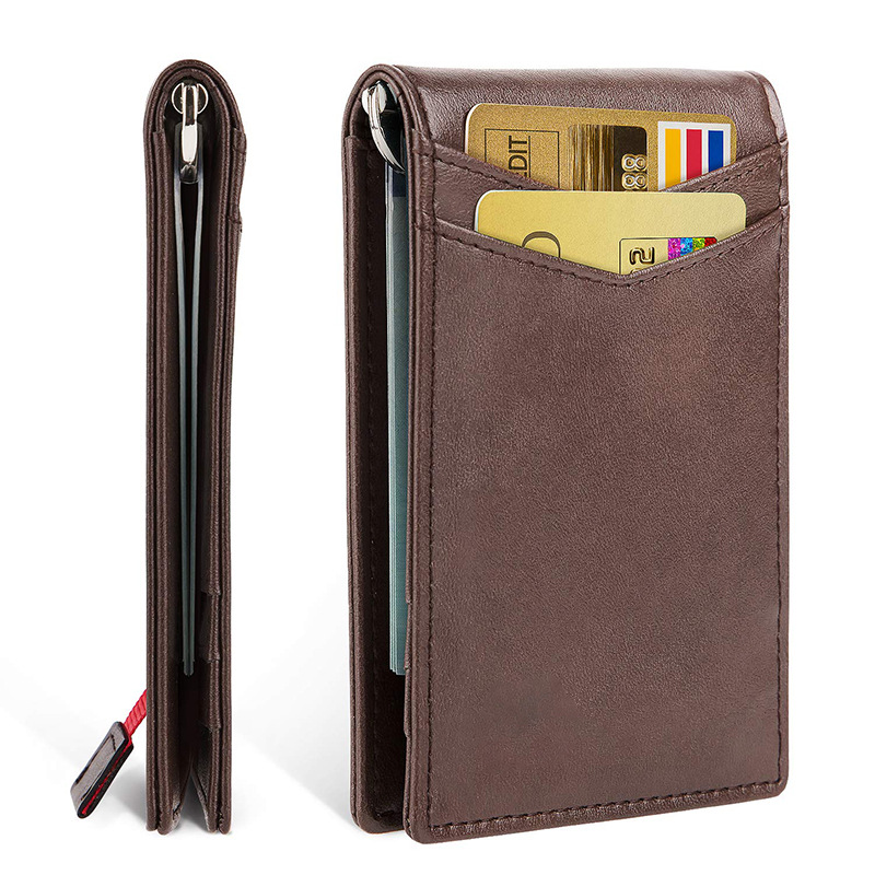 Directo DE FÁBRICA DE Amazon titular de la tarjeta de cuero genuino titular de la tarjeta de oro americano clip RFID anti-robo cepillo