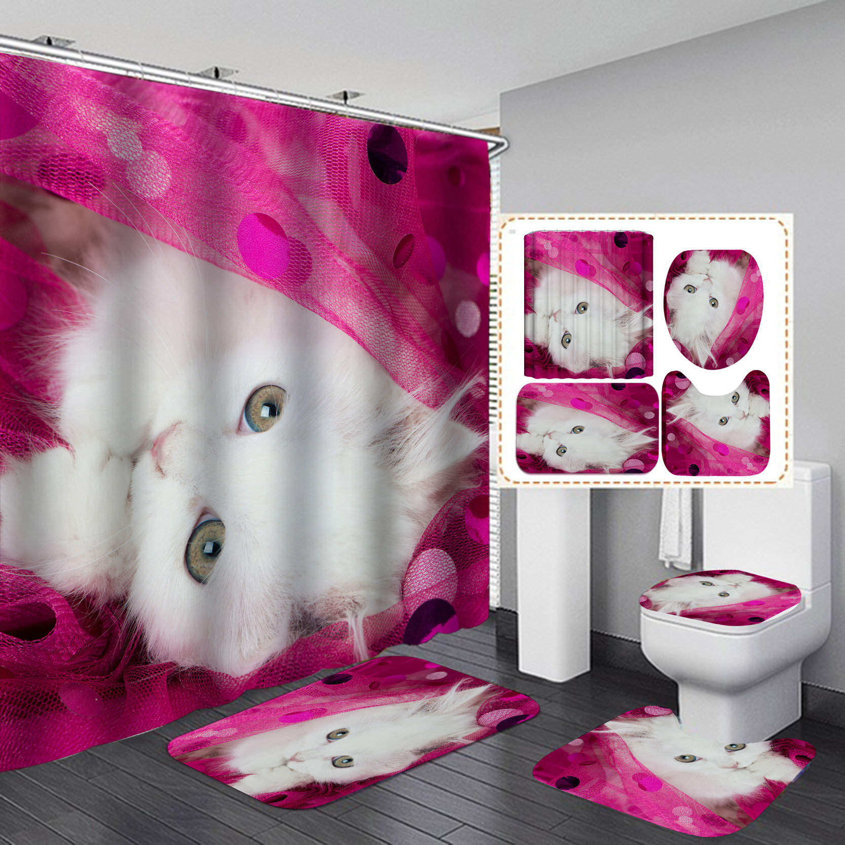 Suministro directo de fábrica 3D Impresión digital impermeable poliéster Cortina ducha al por mayor gato varios estilos Serie 2 Venta caliente