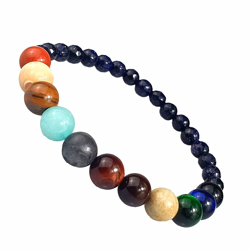 Amazon europeo y americano Venta caliente Piedra Natural ocho planetas pulsera noche cielo estrella pulsera Galaxy pulsera al por mayor