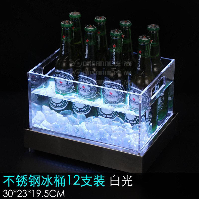 Zuochang LED luminoso champán cubo de hielo bar KTV noche cubo de hielo creativo de doble uso portátil de acero inoxidable Cubo de cerveza