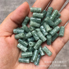 A货翡翠路路通管珠散珠豆绿十字花长珠饰品配件工艺DIY材料批发