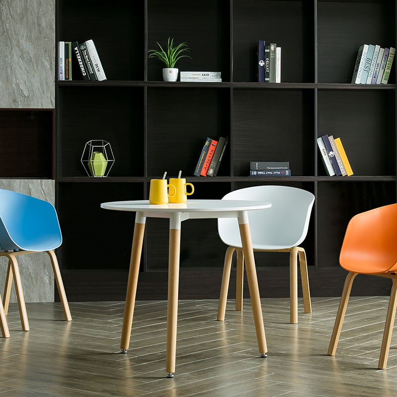 Al por mayor nórdico simple haya pierna Mesa Redonda Hotel comercial mesa de plástico moda casual leche té tienda mesa de comedor