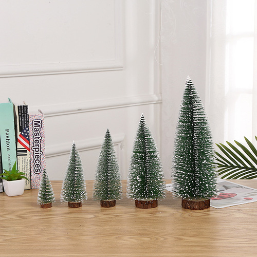 Christmas Mini Decorated Christmas Tree Snow Tower Pine Tree Desktop Window Decorations on Sisal Silk Christmas Decorations
