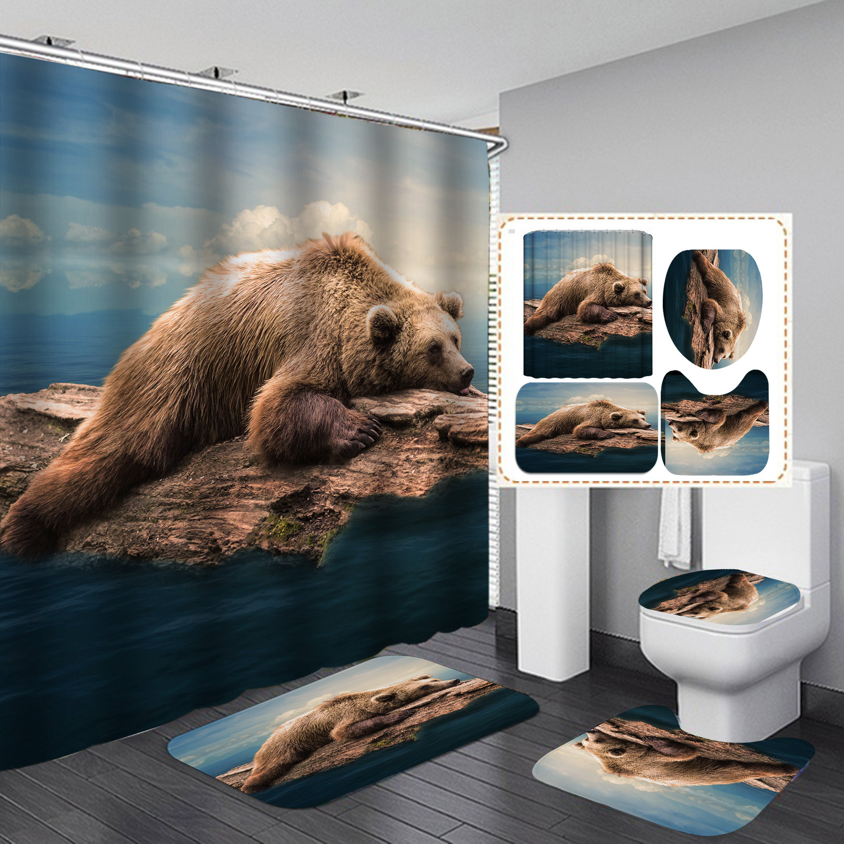 Juego de cortinas de ducha nórdicas de poliéster, impermeables, resistentes al moho, gruesas, estilo hotel, suministro directo del fabricante, diseño animal.